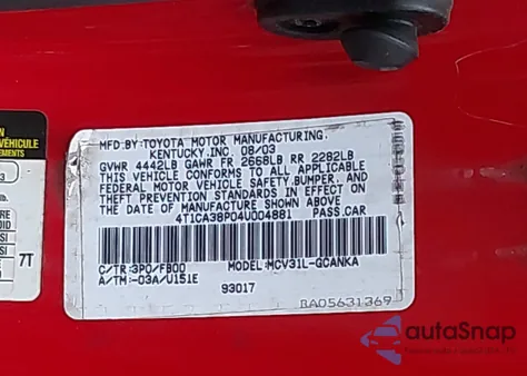 2004 Toyota Camry Solara Se V6 из США, поврежденный, VIN 4T1CA38P04U004881